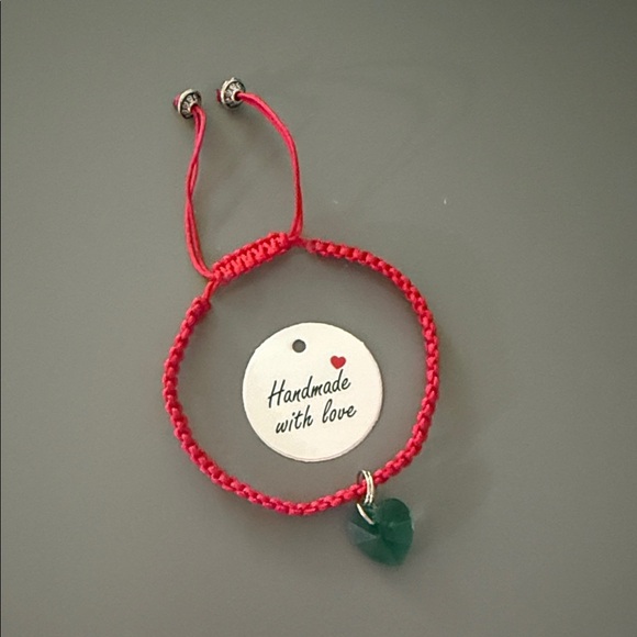 Adjustable Red Bracelet with Green Heart Charm - Picture 1 of 1